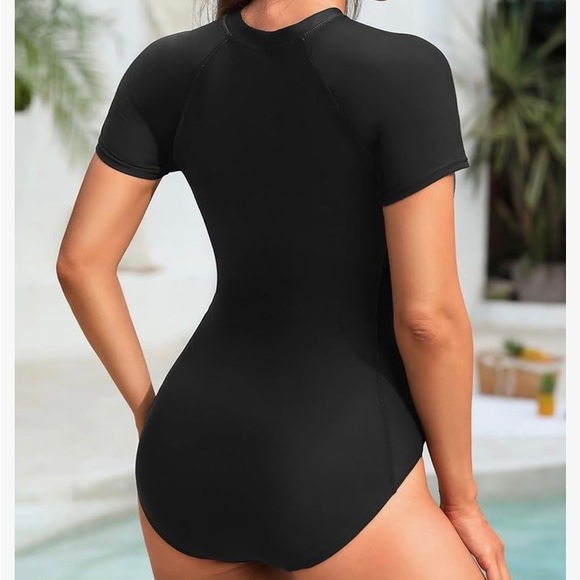 Yonique Women's Rash Guard Short Sleeve Swimsuits One Piece Zipper Bathing A6 - Picture 2 of 9